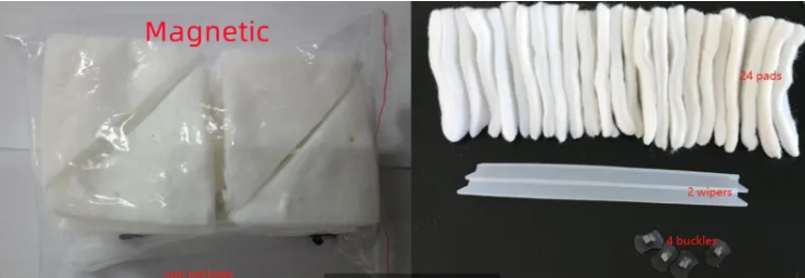 Magnetic product packaging with white strips and connectors on a black background.