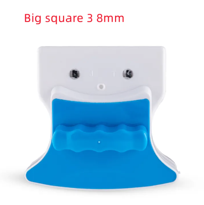 White and blue shark-shaped object with text 'Big square 3 8mm' on a white background
