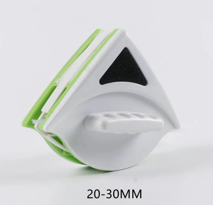 White and green tool with a black triangular component on a white background