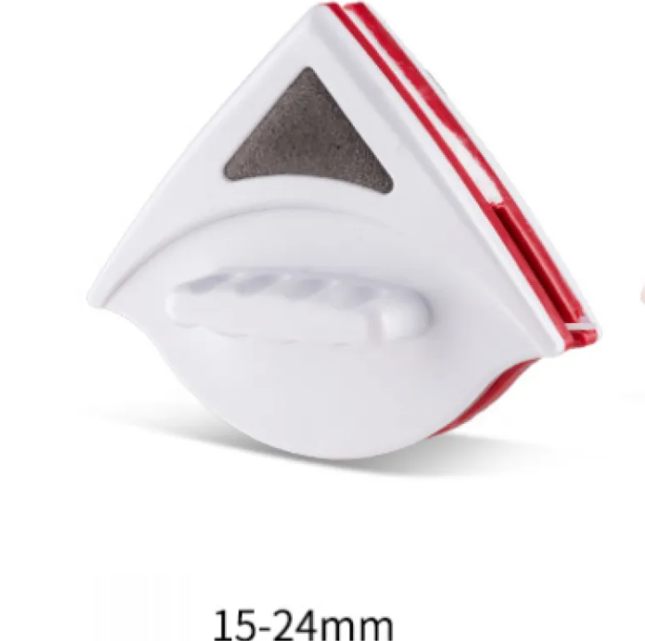 Small white and red device with a triangular sensor on a white background