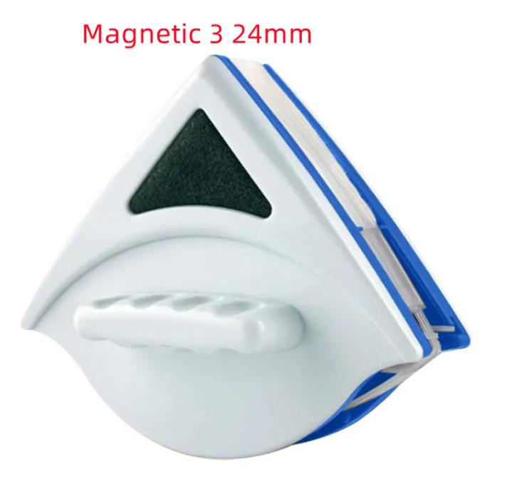 Triangle-shaped magnetic tool with white base and blue rim on a white background
